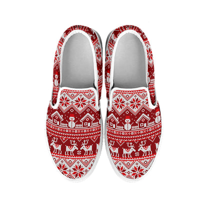 Merry Christmas Knitted Pattern Print White Slip On Shoes