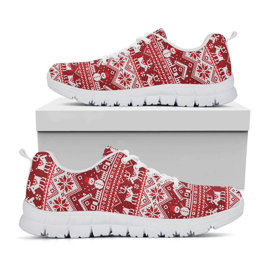 Merry Christmas Knitted Pattern Print White Sneakers