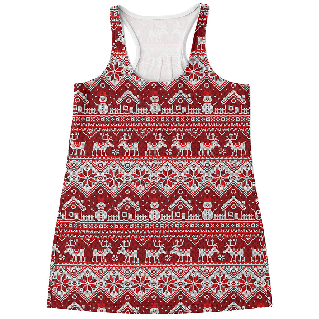 Merry Christmas Knitted Pattern Print Women's Racerback Tank Top