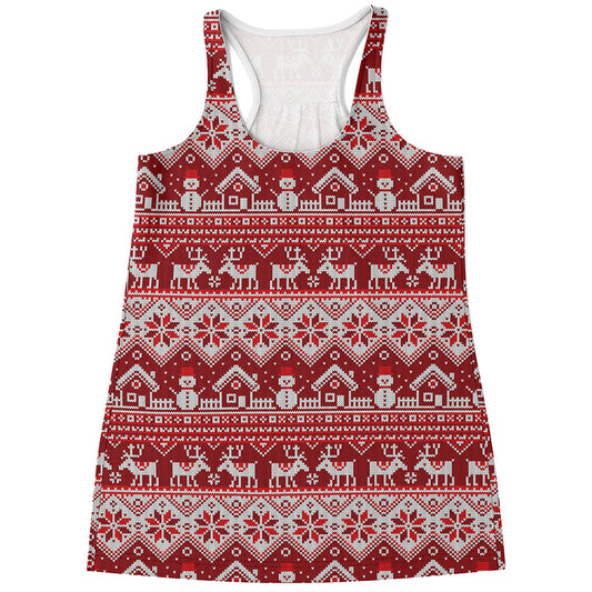 Merry Christmas Knitted Pattern Print Women's Racerback Tank Top