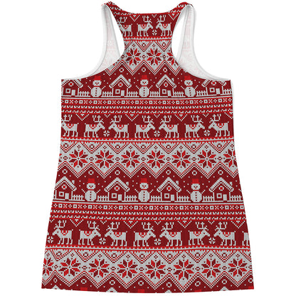Merry Christmas Knitted Pattern Print Women's Racerback Tank Top