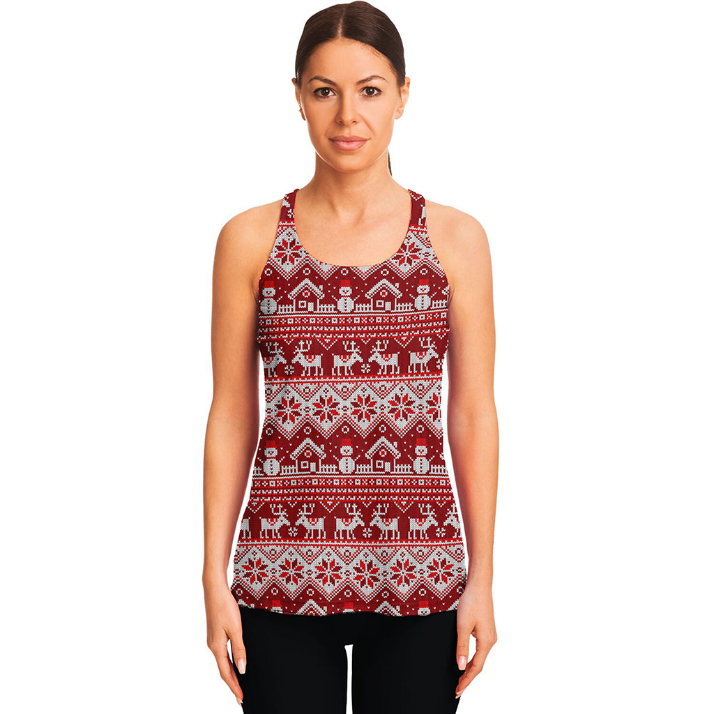 Merry Christmas Knitted Pattern Print Women's Racerback Tank Top