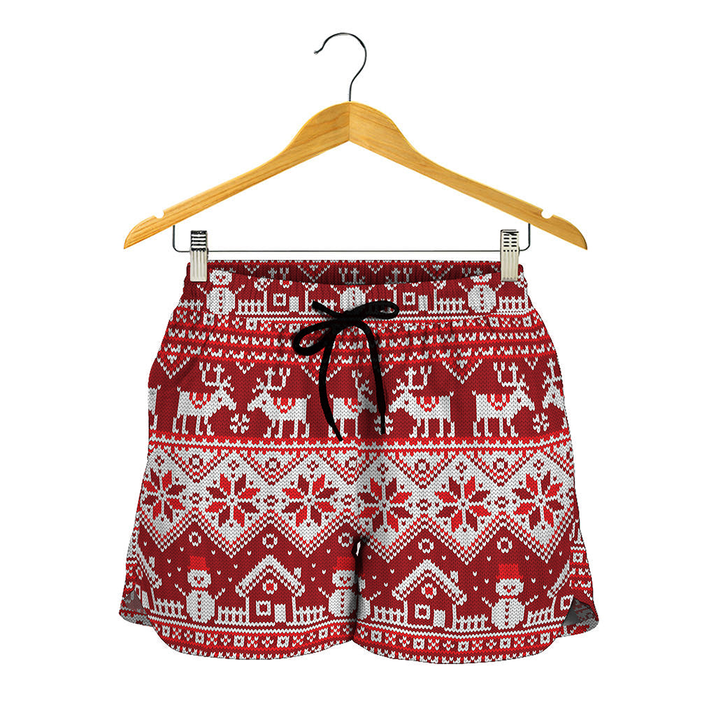 Merry Christmas Knitted Pattern Print Women's Shorts