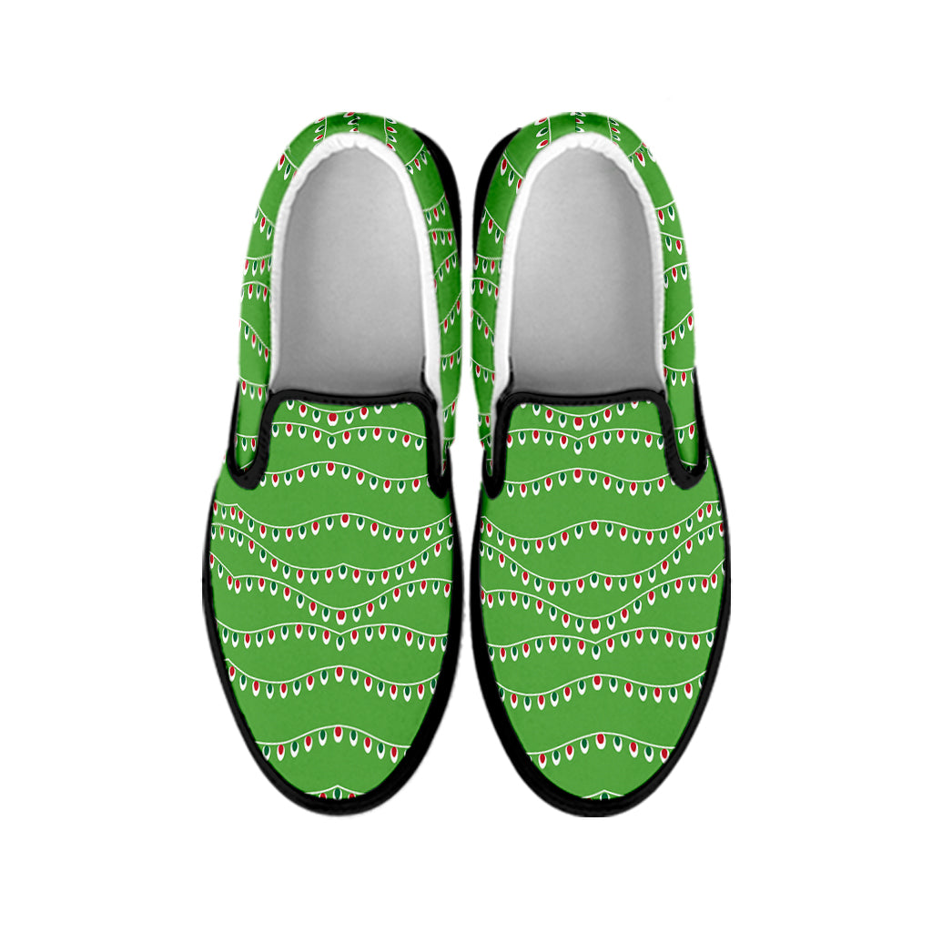 Merry Christmas Lights Pattern Print Black Slip On Shoes
