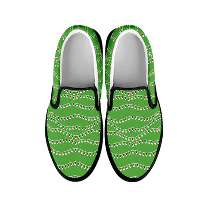 Merry Christmas Lights Pattern Print Black Slip On Shoes