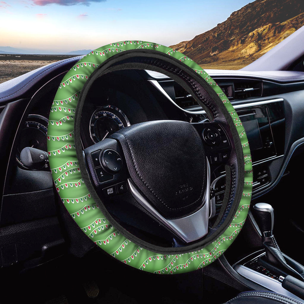 Merry Christmas Lights Pattern Print Car Steering Wheel Cover