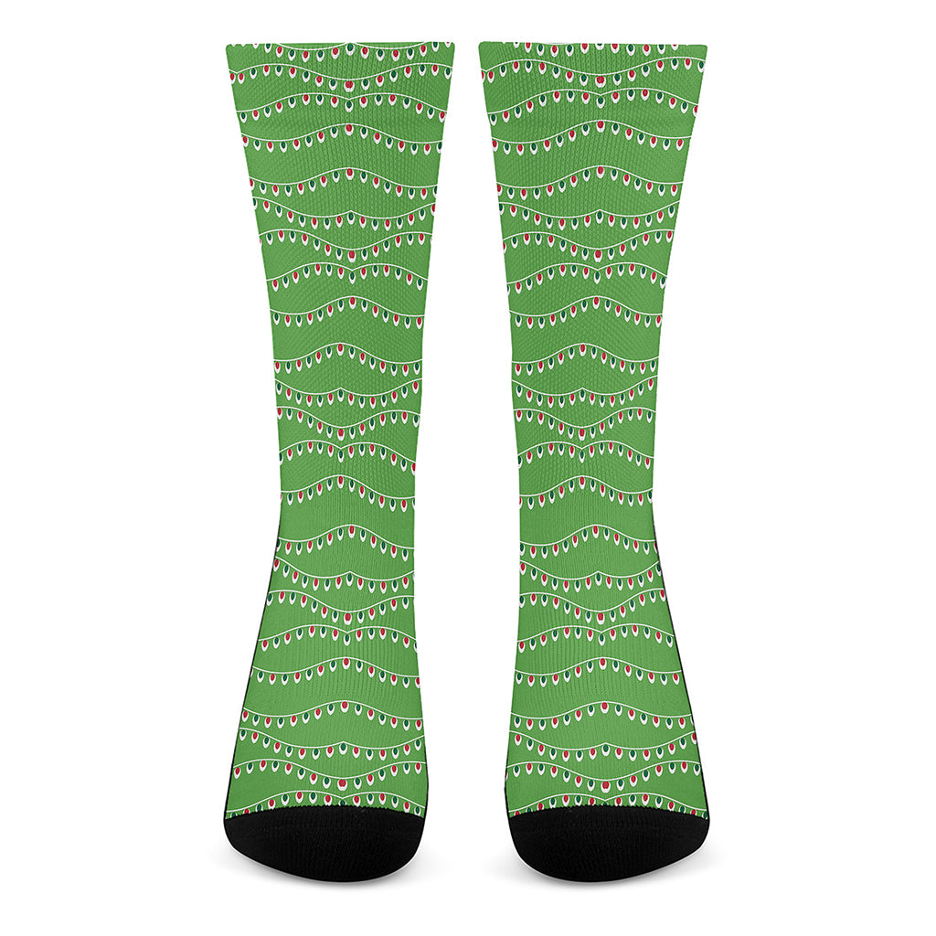 Merry Christmas Lights Pattern Print Crew Socks