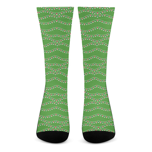 Merry Christmas Lights Pattern Print Crew Socks