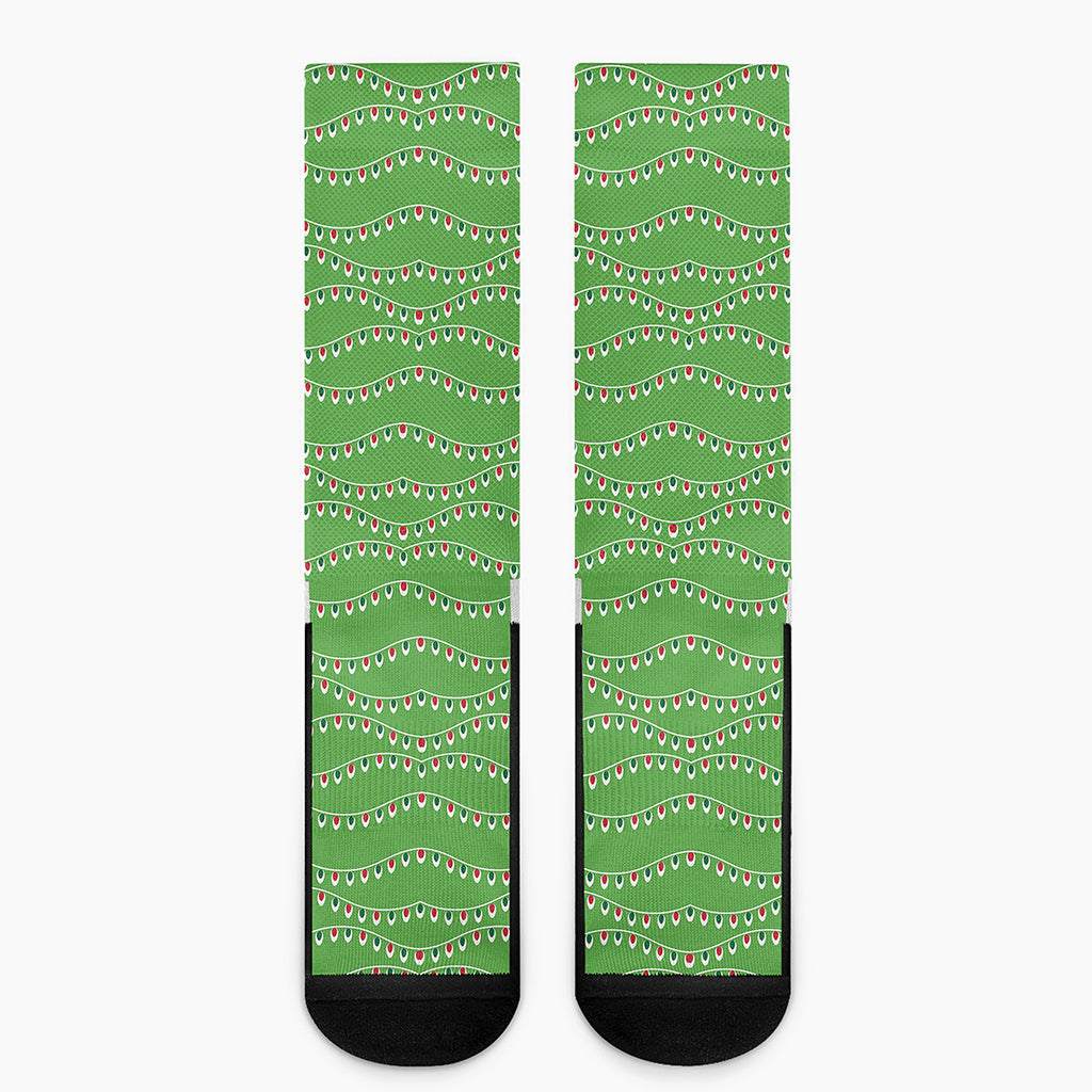 Merry Christmas Lights Pattern Print Crew Socks