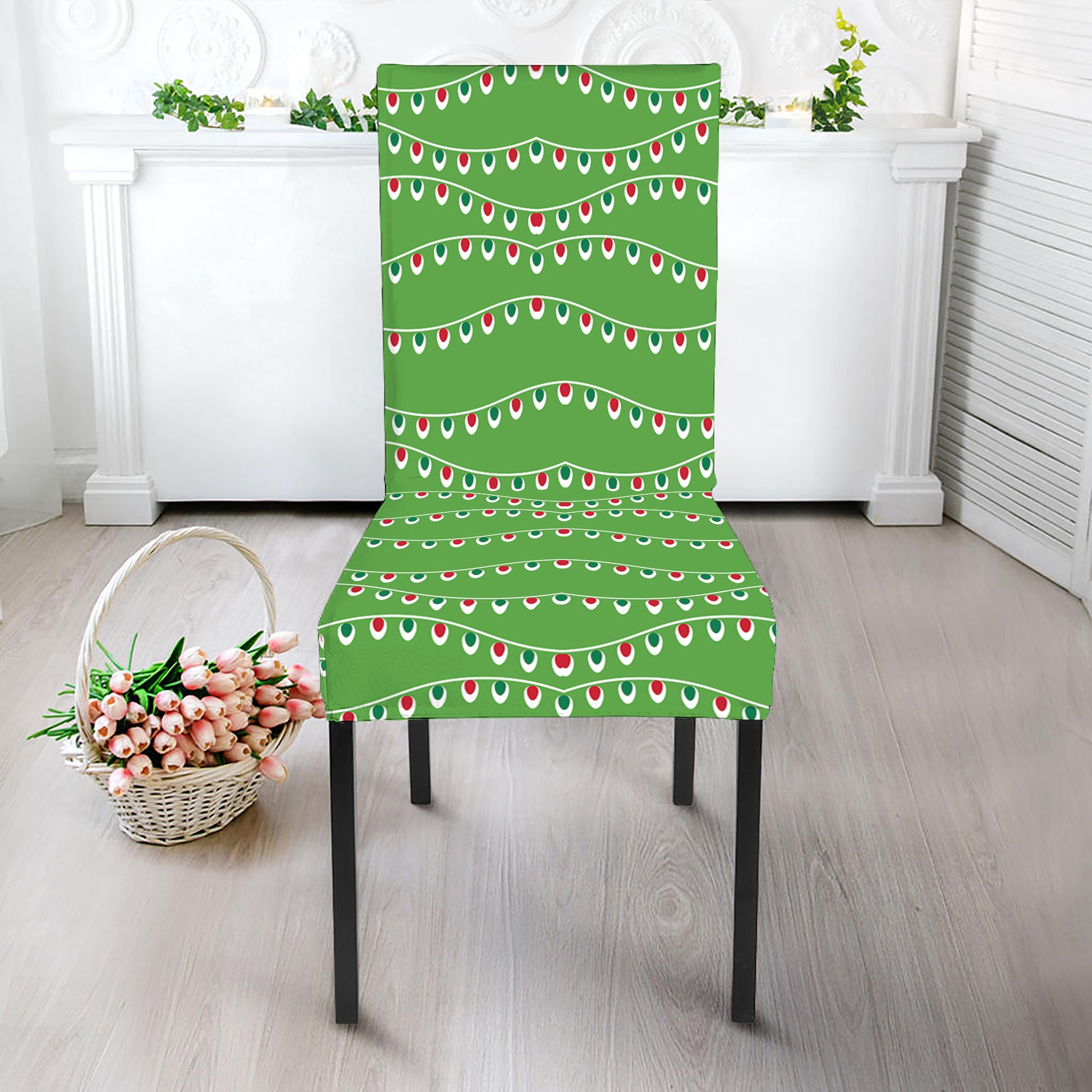 Merry Christmas Lights Pattern Print Dining Chair Slipcover