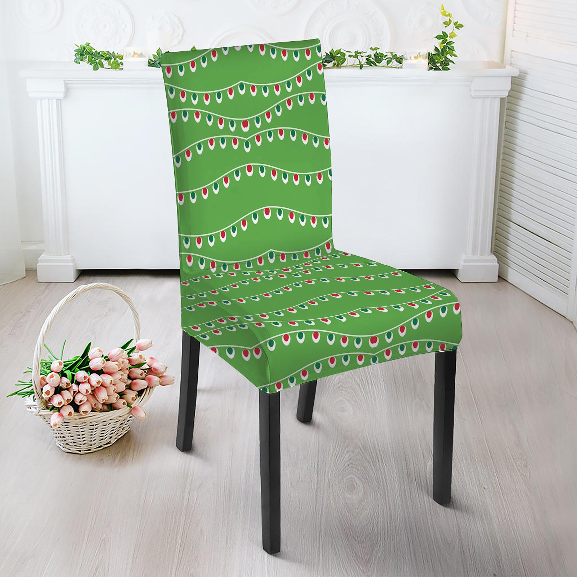 Merry Christmas Lights Pattern Print Dining Chair Slipcover