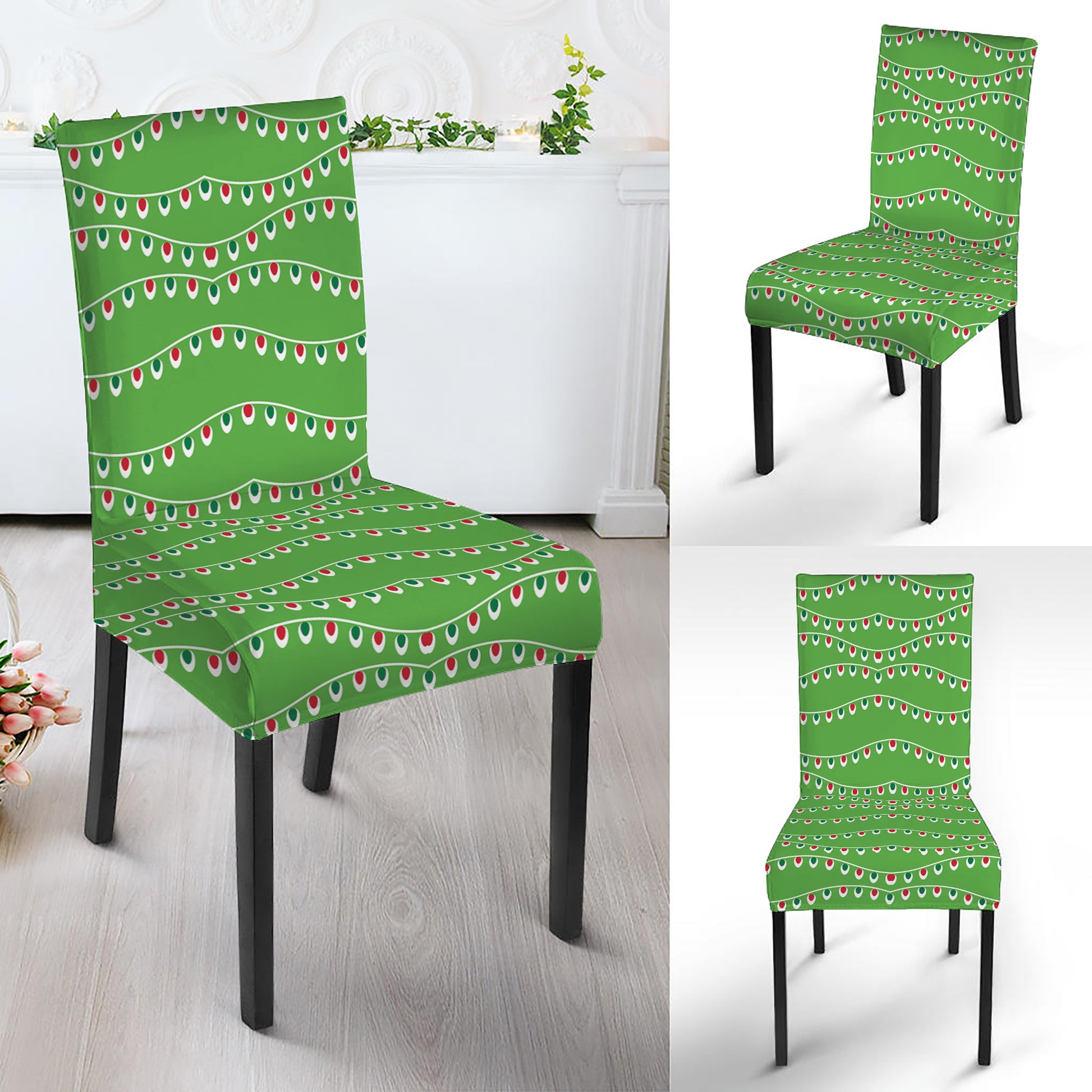 Merry Christmas Lights Pattern Print Dining Chair Slipcover