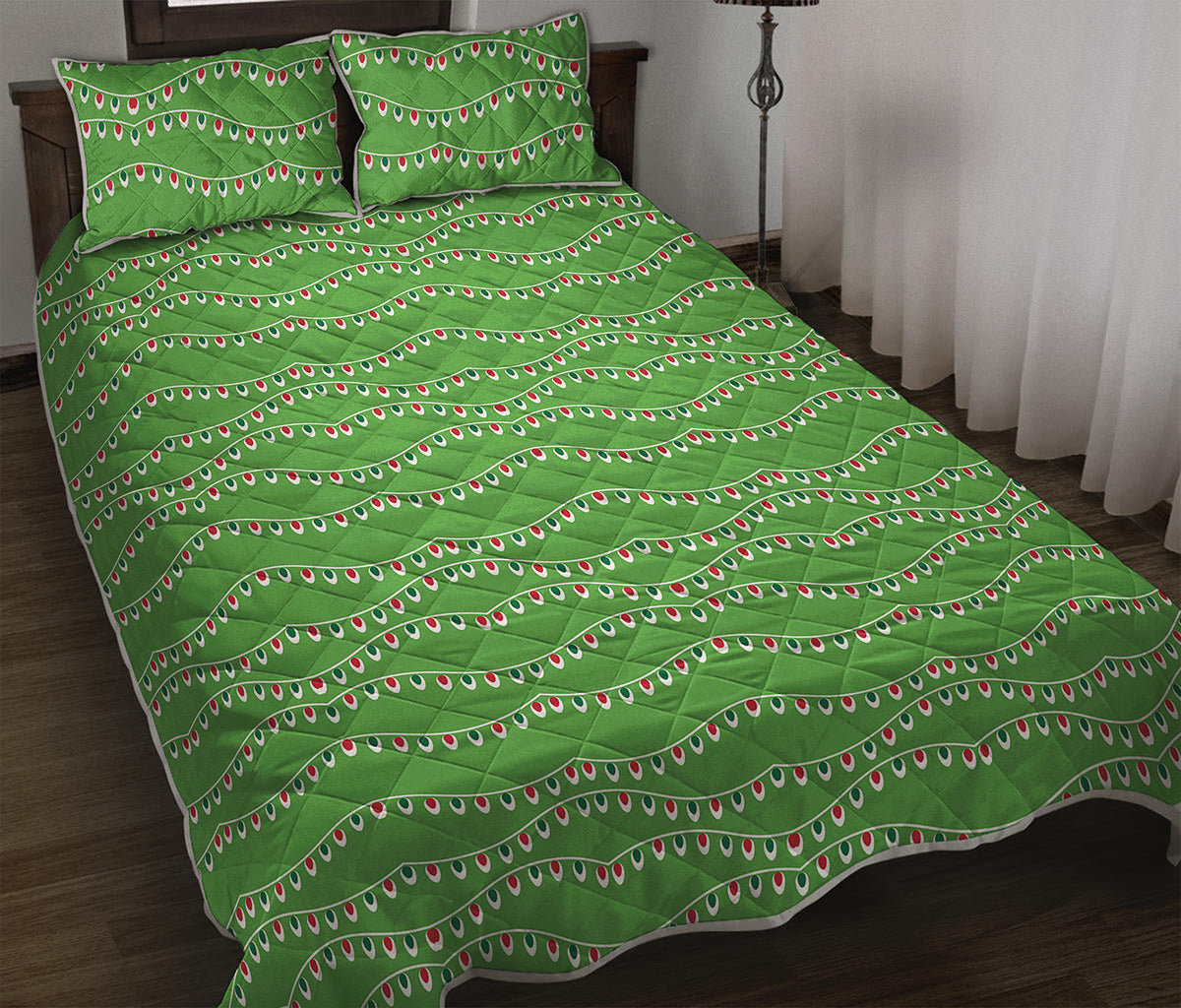 Merry Christmas Lights Pattern Print Quilt Bed Set