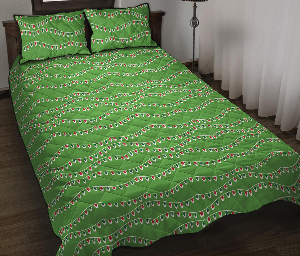 Merry Christmas Lights Pattern Print Quilt Bed Set