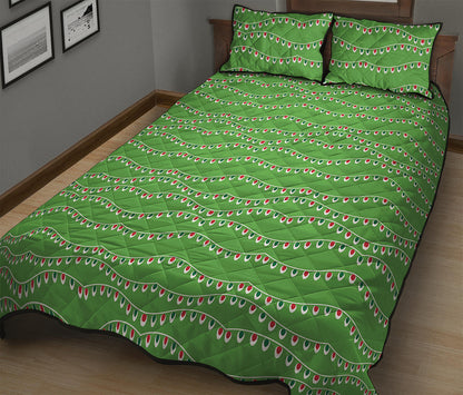 Merry Christmas Lights Pattern Print Quilt Bed Set