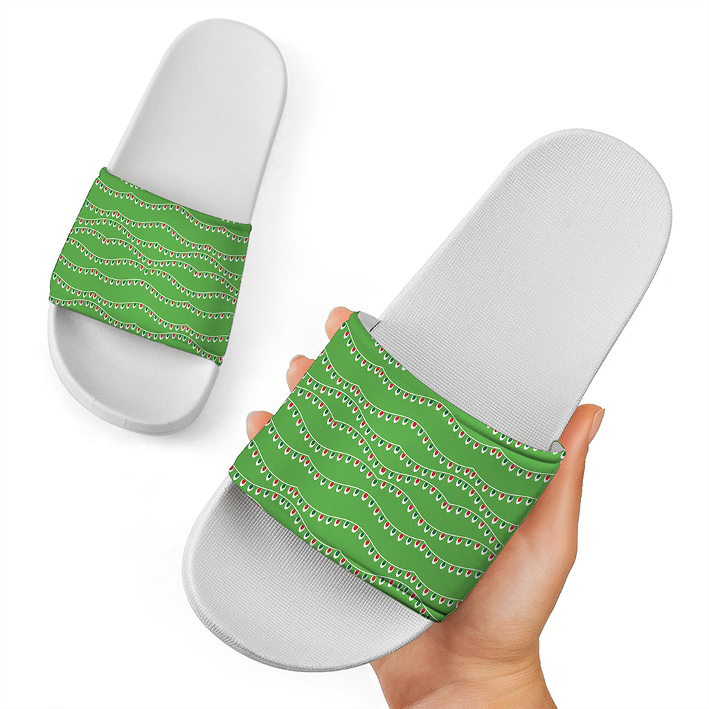 Merry Christmas Lights Pattern Print White Slide Sandals