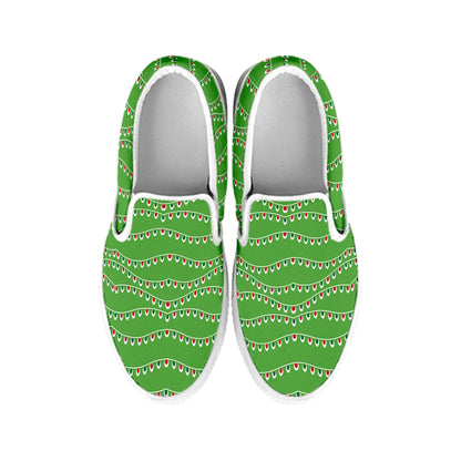 Merry Christmas Lights Pattern Print White Slip On Shoes