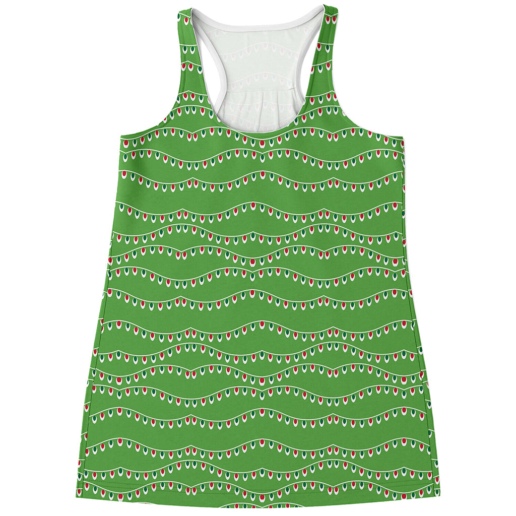 Merry Christmas Lights Pattern Print Women's Racerback Tank Top