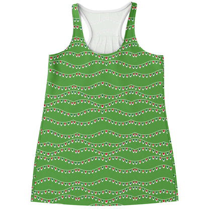 Merry Christmas Lights Pattern Print Women's Racerback Tank Top