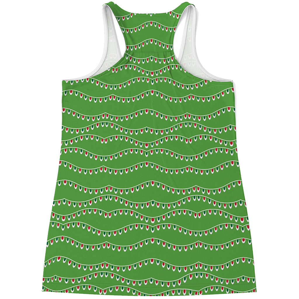 Merry Christmas Lights Pattern Print Women's Racerback Tank Top
