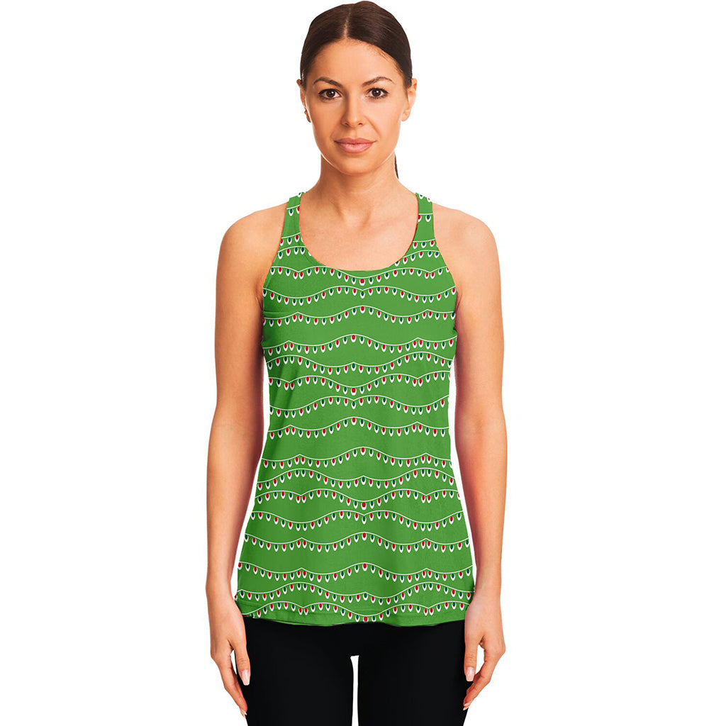 Merry Christmas Lights Pattern Print Women's Racerback Tank Top