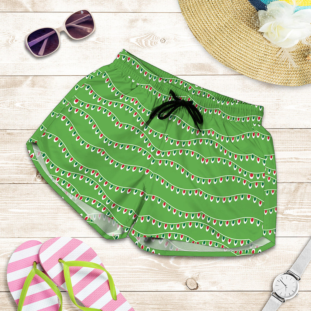 Merry Christmas Lights Pattern Print Women's Shorts