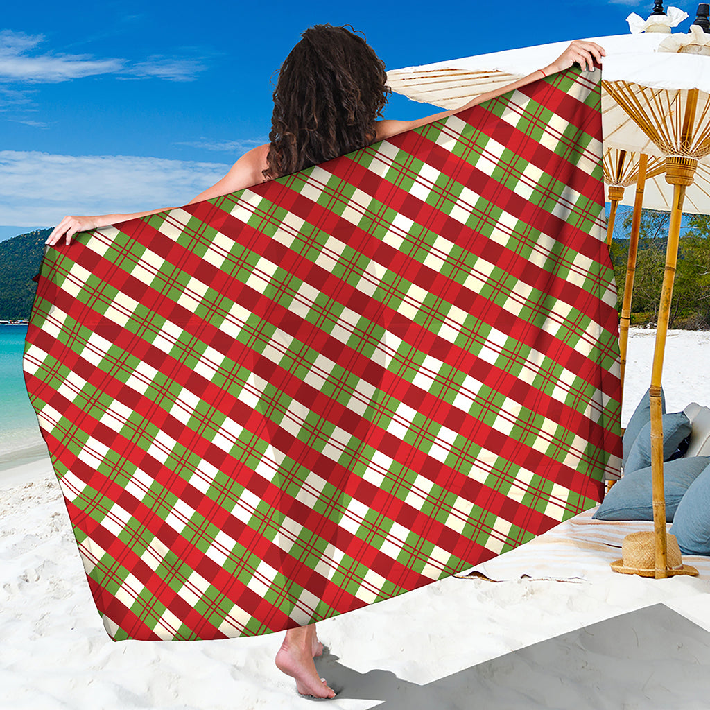 Merry Christmas Plaid Pattern Print Beach Sarong Wrap