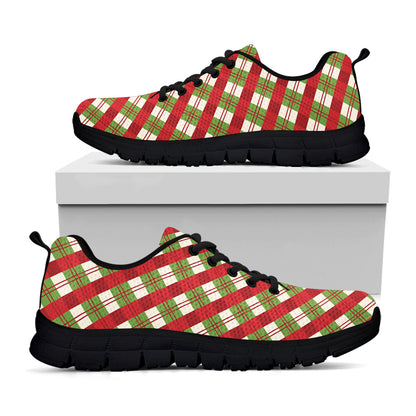 Merry Christmas Plaid Pattern Print Black Sneakers
