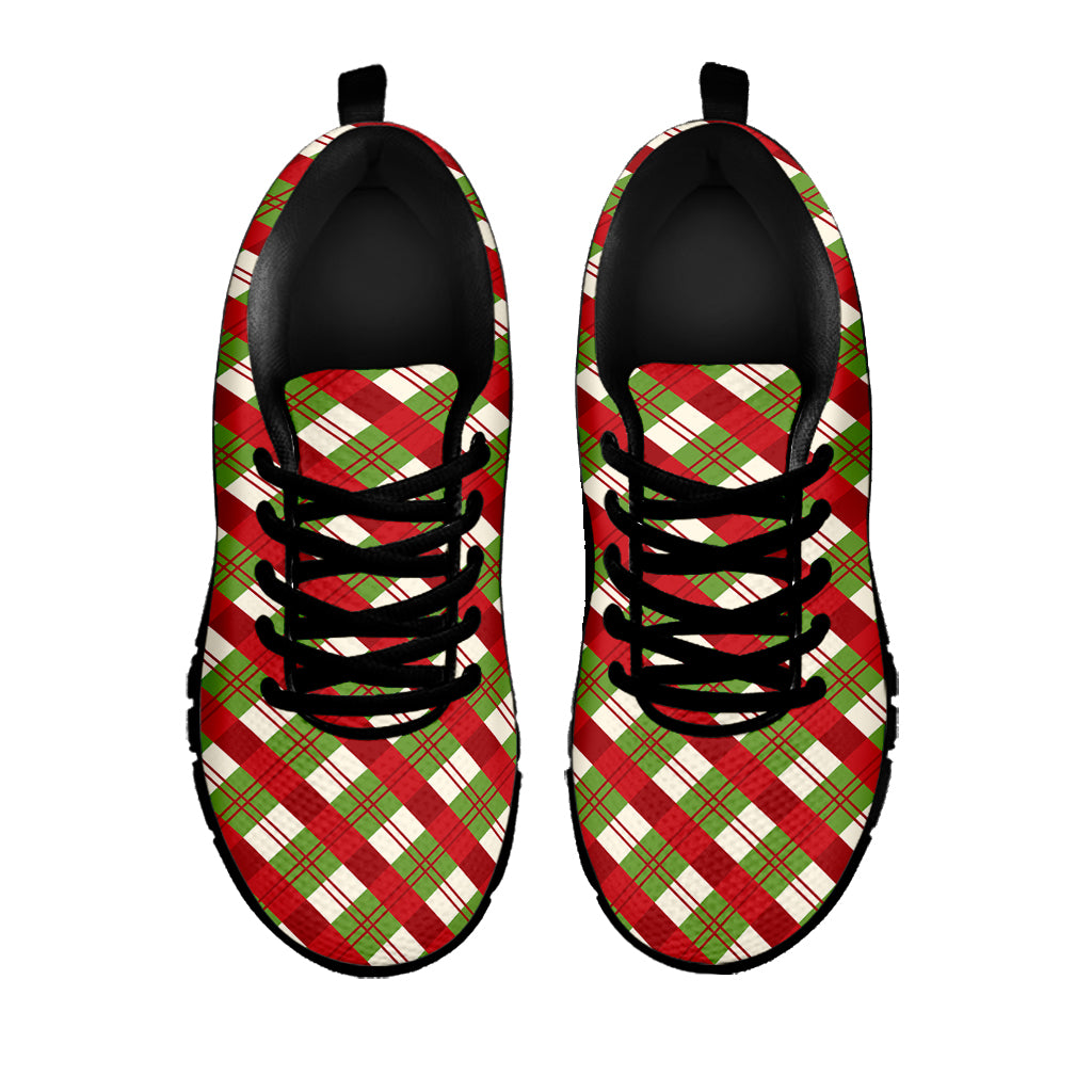 Merry Christmas Plaid Pattern Print Black Sneakers