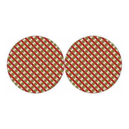Merry Christmas Plaid Pattern Print Car Coasters