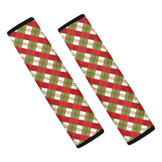 Merry Christmas Plaid Pattern Print Car Seat Belt Covers