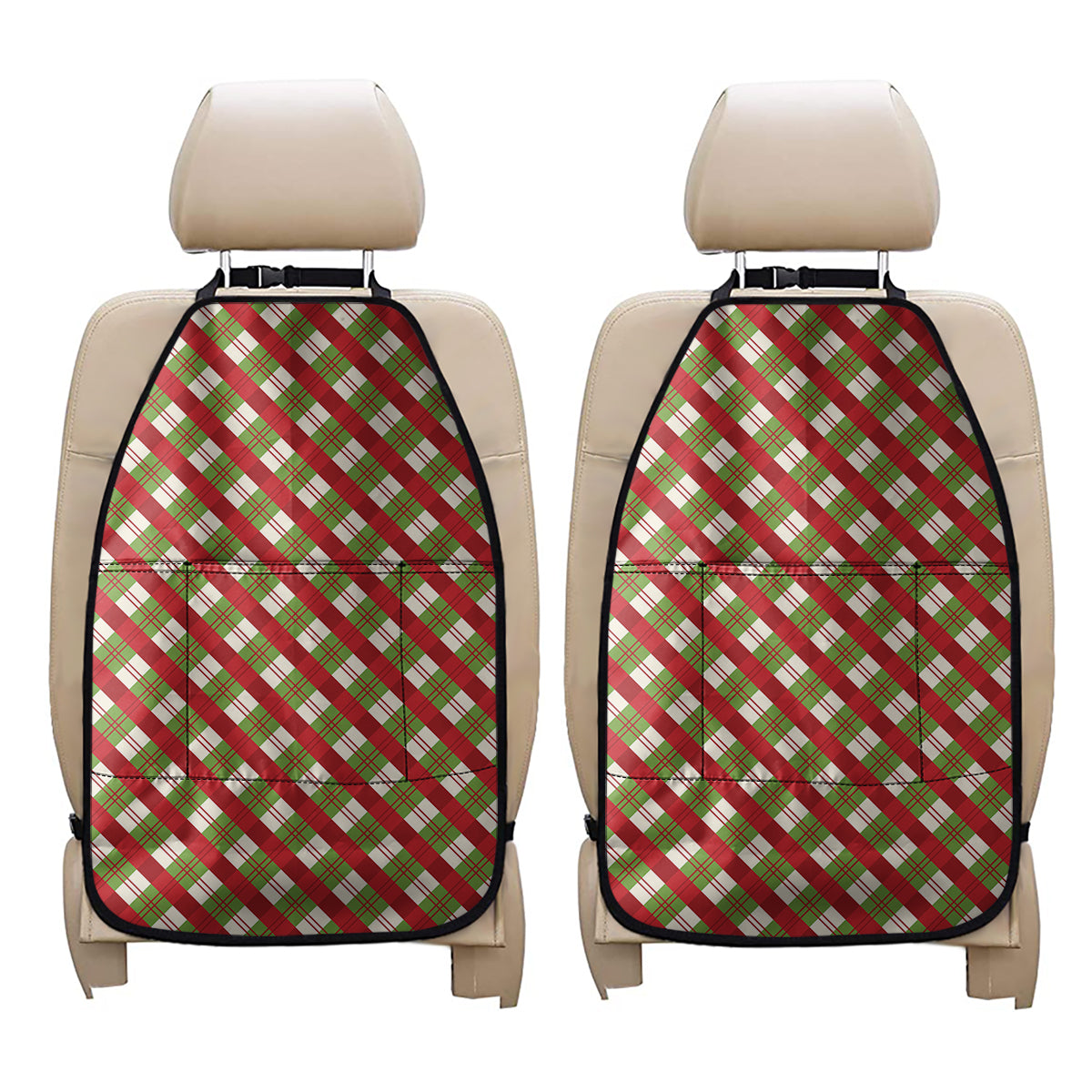 Merry Christmas Plaid Pattern Print Car Seat Organizers