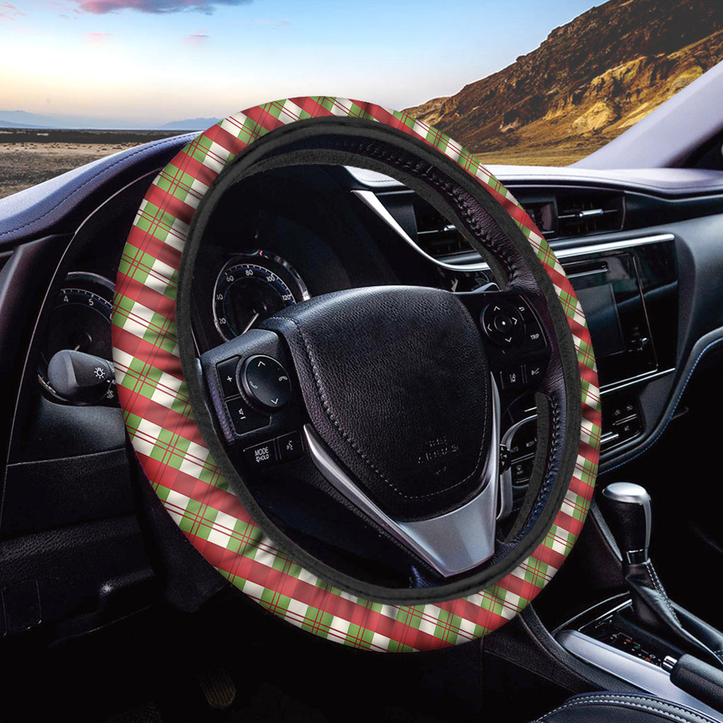 Merry Christmas Plaid Pattern Print Car Steering Wheel Cover