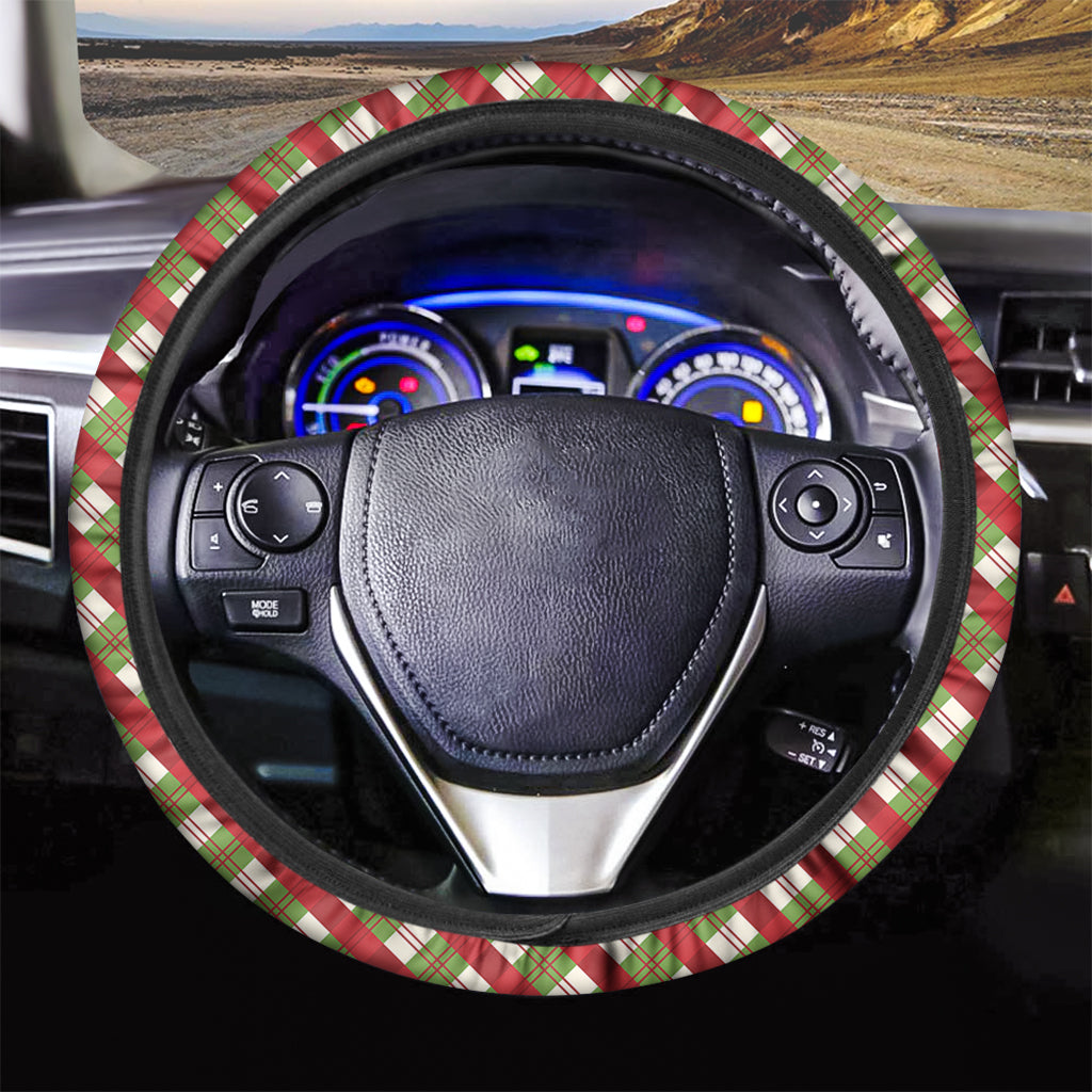 Merry Christmas Plaid Pattern Print Car Steering Wheel Cover