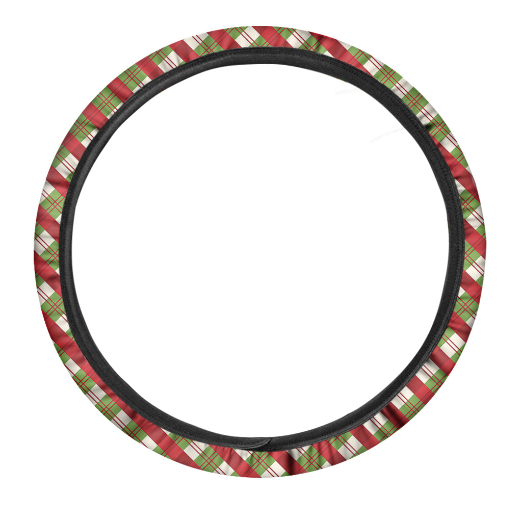 Merry Christmas Plaid Pattern Print Car Steering Wheel Cover