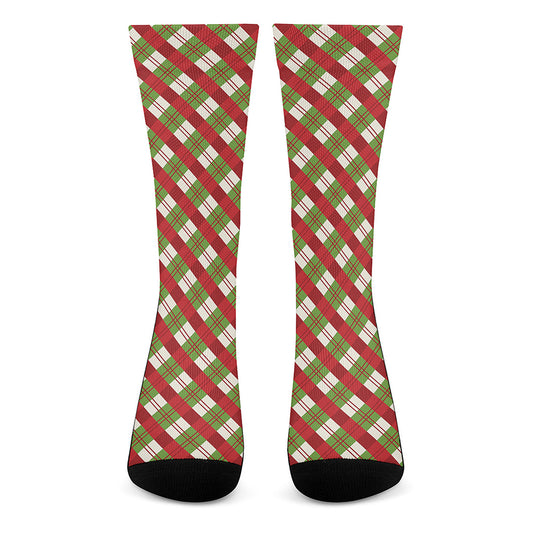 Merry Christmas Plaid Pattern Print Crew Socks