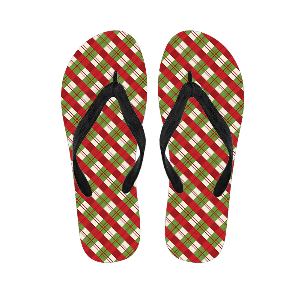 Merry Christmas Plaid Pattern Print Flip Flops