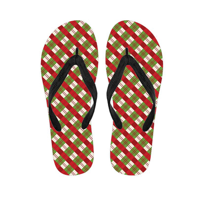 Merry Christmas Plaid Pattern Print Flip Flops