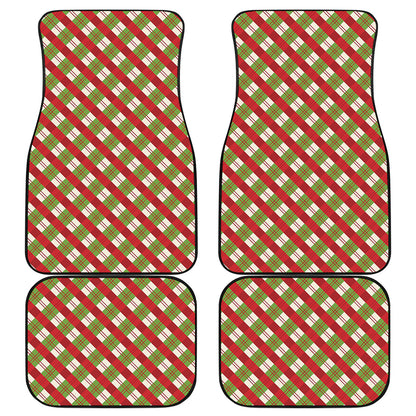 Merry Christmas Plaid Pattern Print Front and Back Car Floor Mats