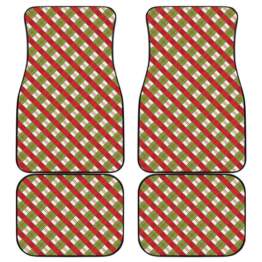 Merry Christmas Plaid Pattern Print Front and Back Car Floor Mats