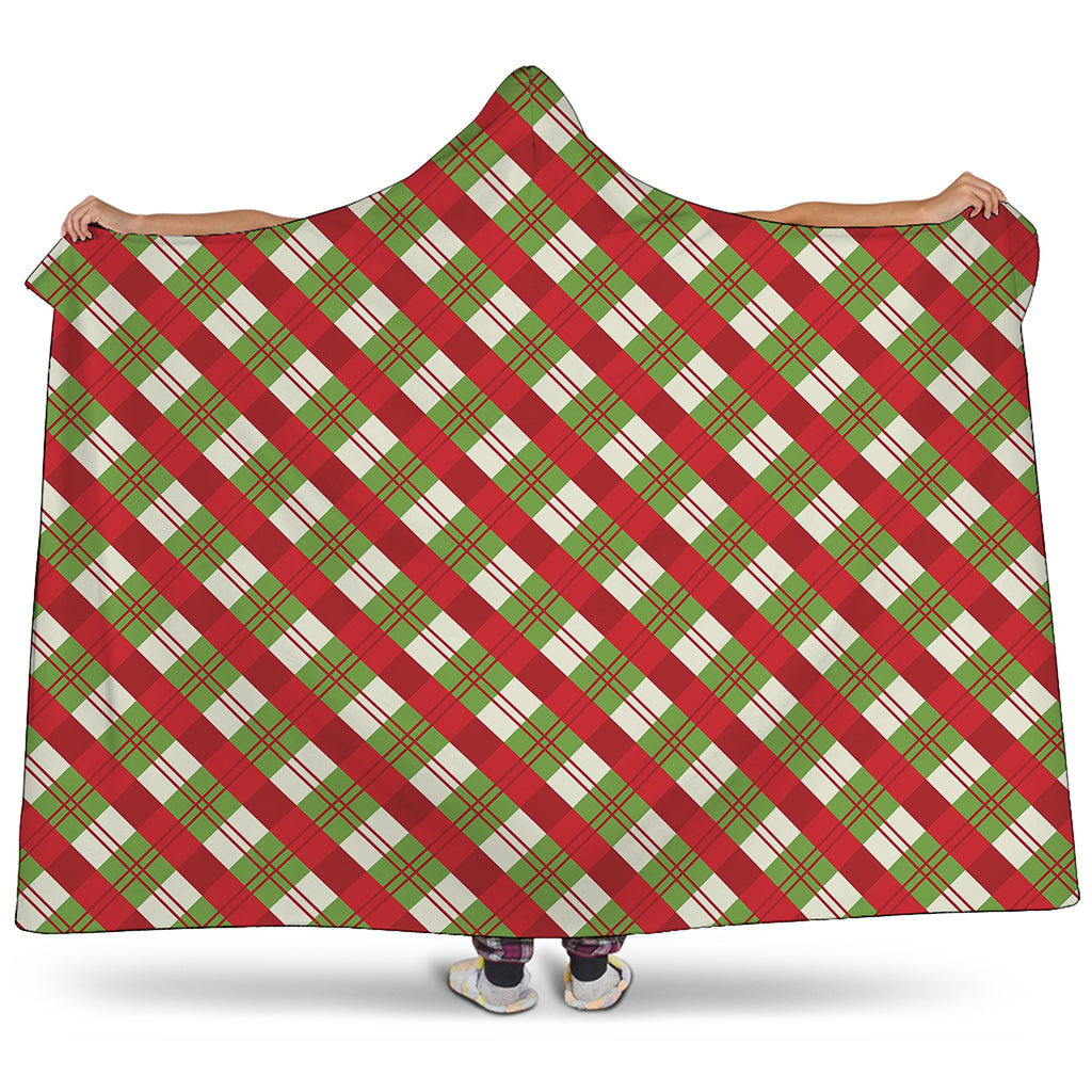 Merry Christmas Plaid Pattern Print Hooded Blanket