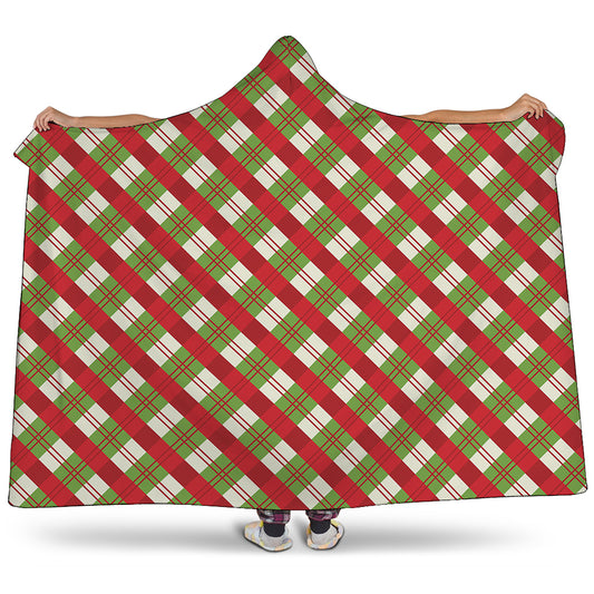 Merry Christmas Plaid Pattern Print Hooded Blanket