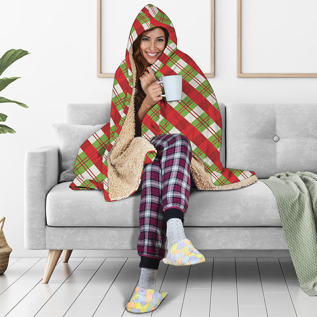 Merry Christmas Plaid Pattern Print Hooded Blanket