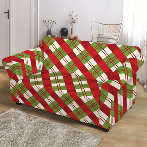 Merry Christmas Plaid Pattern Print Loveseat Slipcover