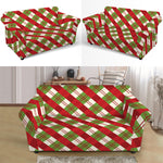 Merry Christmas Plaid Pattern Print Loveseat Slipcover