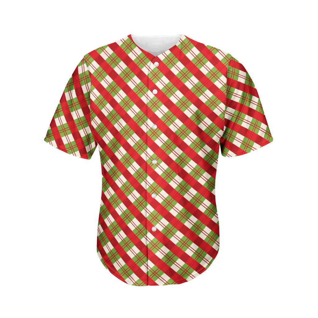 Merry Christmas Plaid Pattern Print Men's Baseball Jersey