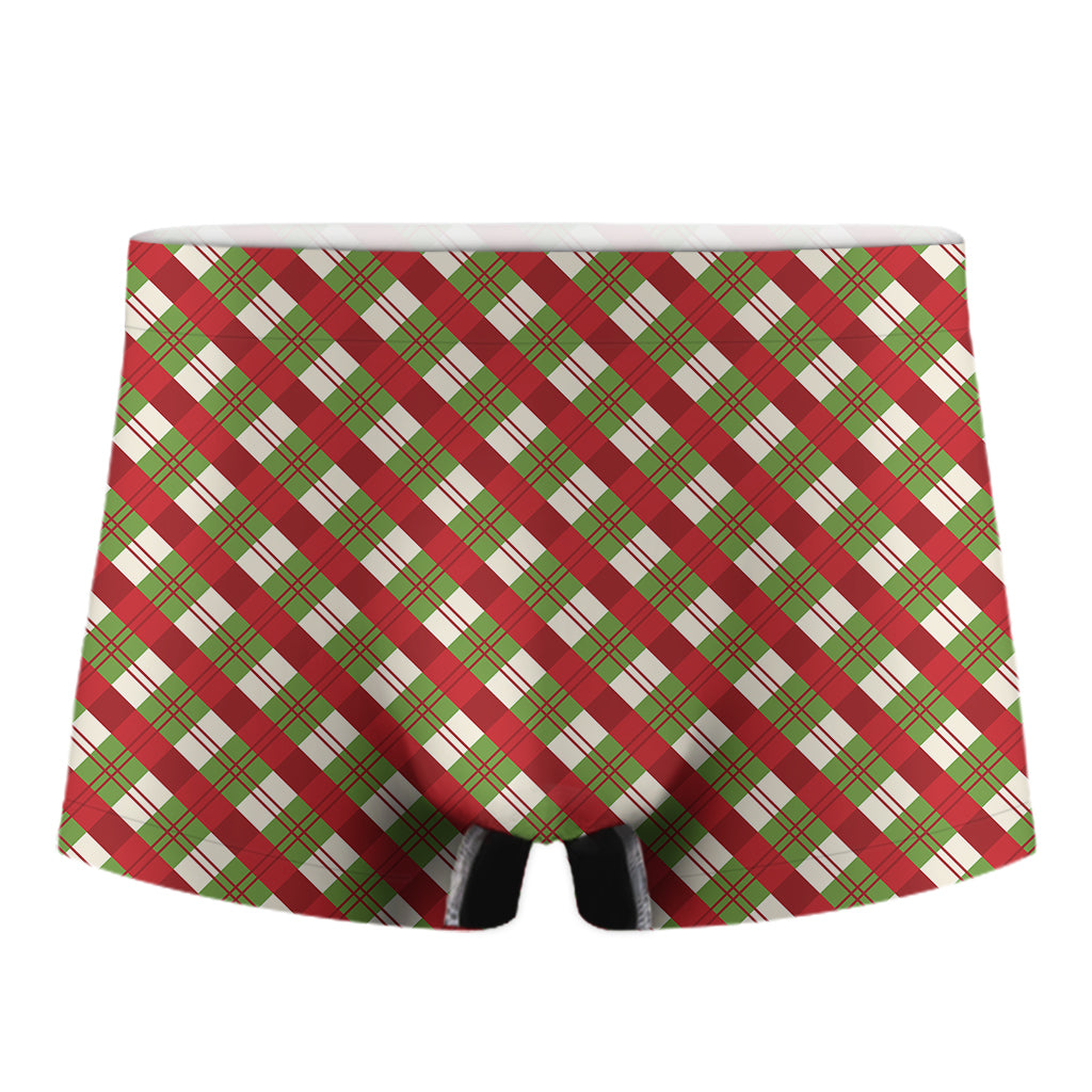 Merry Christmas Plaid Pattern Print Men's Boxer Briefs