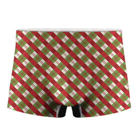 Merry Christmas Plaid Pattern Print Men's Boxer Briefs