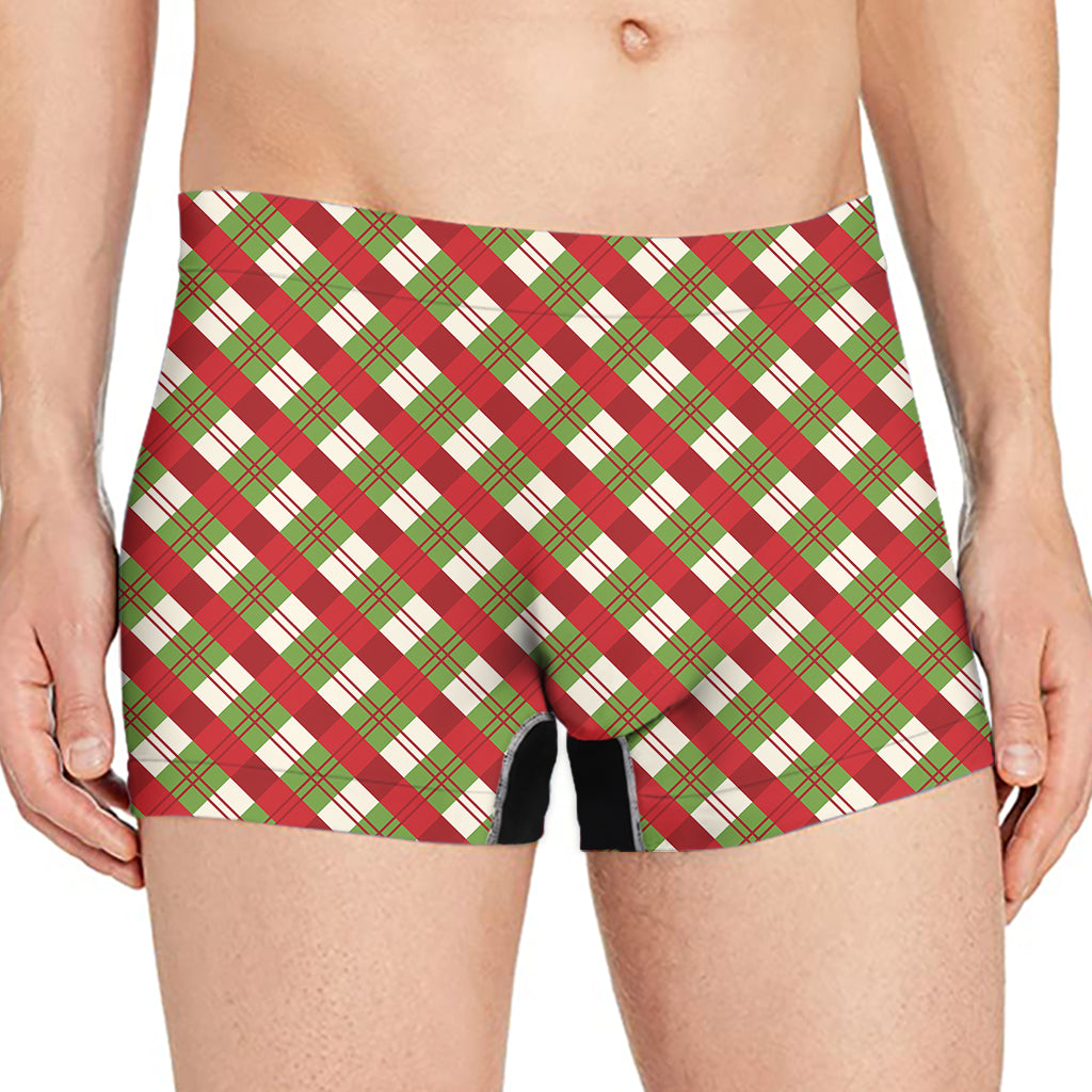 Merry Christmas Plaid Pattern Print Men's Boxer Briefs