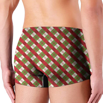Merry Christmas Plaid Pattern Print Men's Boxer Briefs
